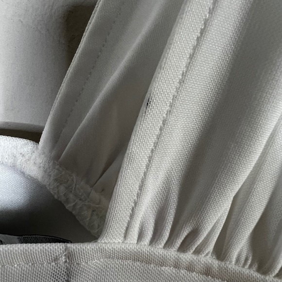 Lulus Luisella White Ruched Deep V Mesh Tiered Tie Shoulder Mini Dress Size XS - Picture 5 of 8